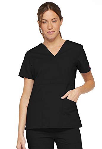 Dickies EDS Signature Scrubs for Women, Empire Waist Mock Wrap Top in Soft Brushed Poplin 86806, XS, Olive