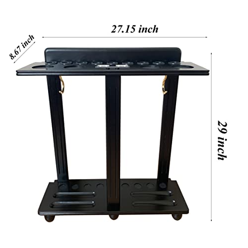 GACCO BILLIARDS Floor Pool Cue Rack Hold 9 Cue Sticks & Billiard Accessories. Corner Stand Pool Cue Holder Made of 100% Solid Hardwood with Billiard Scorer.CUE RACK ONLY (Black)
