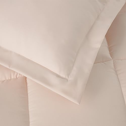 Chezmoi Collection 3-Piece Blush Comforter Set Queen Size - 110GSM Peach Skin Microfiber Polyester - Lightweight All Season Down Alternative Comforter - Box Stitch Duvet Insert with Corner Tabs