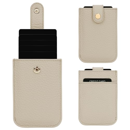 Unaone Slim Minimalist Wallet - Pull-Out Card Organizer, Soft Leather Card Case Rfid Blocking Wallet Credit Card Holder, Front Pocket Wallet for Women Men (Beige)