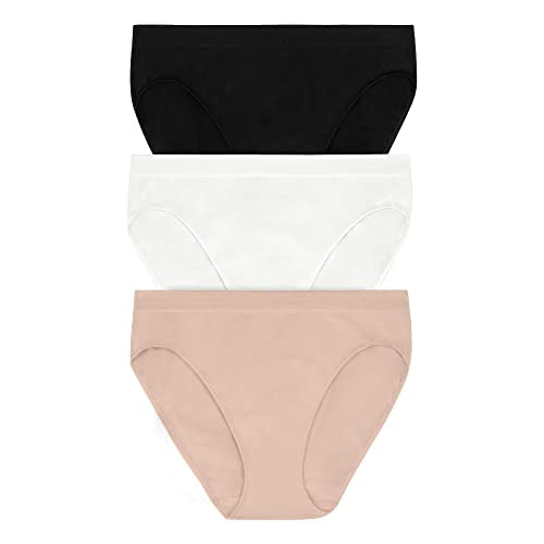 OnGossamer Womens Cabana Cotton Seamless High Cut 3 Pack Briefs, Black/White/Champagne, Small US