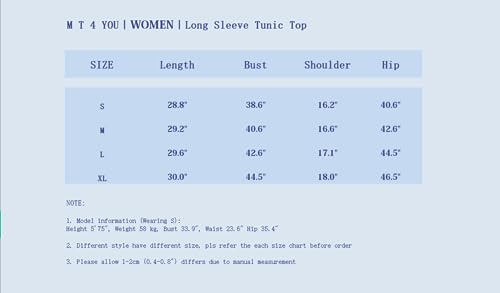 M T 4 YOU Women's Long Sleeve Cotton Shirt Round Neck Basic Casual Top Fall Trendy Tunic Outfits Fitted T Shirts Black