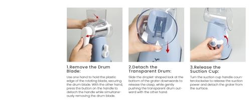 FAVIA Rotary Cheese Grater, Kitchen Speed Mandoline Vegetable Slicer Grinder with 3 Interchangeable Blades,Easy to Clean Shredder for Fruit, Vegetables, Nuts(Black)
