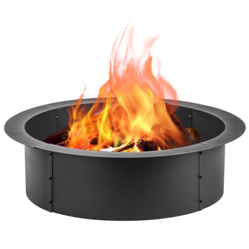 36 inch Fire Ring for Outside with Flower & Plant Pattern, Fire Pit Ring for Camping, Wood Burning Fire Pit for Outside,Yard,Garden,Outdoor Fireplace