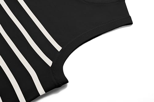 MIROL Women's Sleeveless Striped Tank Tops 2024 Summer Crewneck T-Shirts Basic Knit Casual Loose Blouse Black