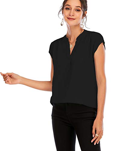 Famulily Womens Cap Sleeve Blouse V-Neck Professional Clothes for Work Grey XL