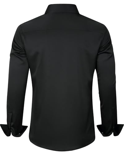 J.VER Men's Dress Shirts Solid Long Sleeve Stretch Wrinkle-Free Shirt Regular Fit Casual Button Down Shirts Black XL