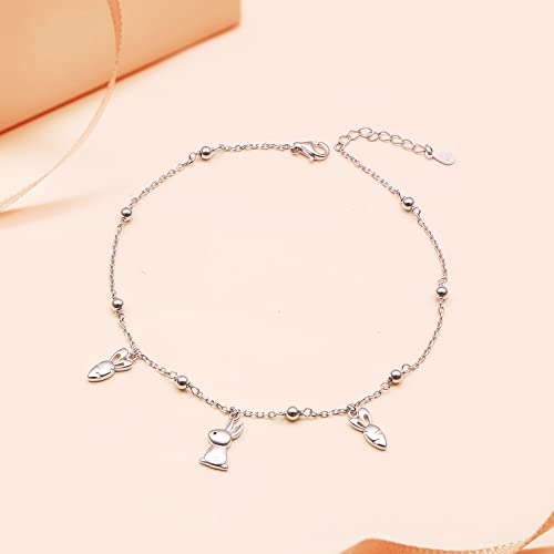 Ladytree Anklet for Women 925 Sterling Silver Lotus Beaded Adjustable Foot Cubic Zirconia Blue Flower Symbol Ankle Bracelet Anklets Jewelry for Yoga lovers