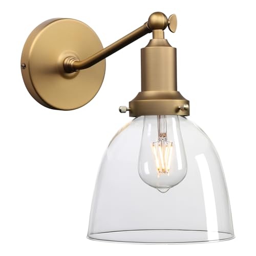 PERMO Industrial Vintage Slope Pole Wall Mount Single Sconce with 6.7" Oval Dome Clear Glass Shade Wall Sconce Light Lamp Fixture (Antique)