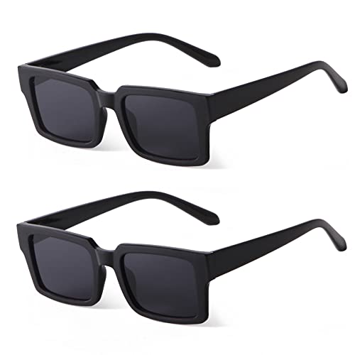 SDINM Rectangle Black Sunglasses for Women Men Trendy Square Sun Glasses Shades, Retro Women's Black Accessories