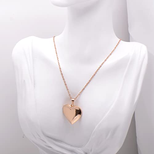 Paialco Heart Shape Locket Pendant Necklace for Love Memory Photo Keeping, 18" Rose Gold Tone