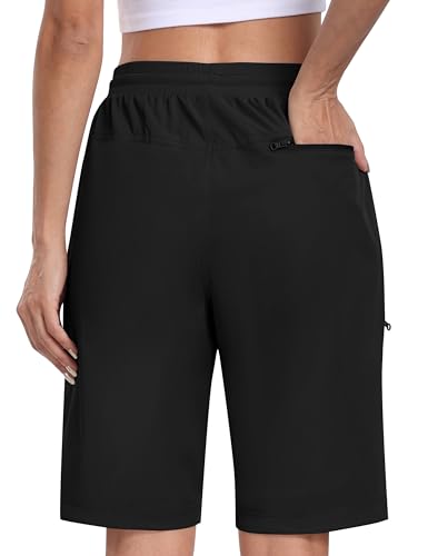 MoFiz Hiking Shorts Womens Quick Dry Lightweight Long Hiking Shorts for Women Knee Length for Camping Travel Golf with Zipper Pockets Black Small
