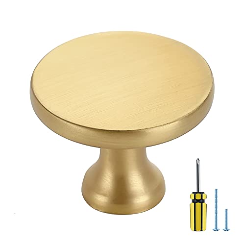 Ravinte 5 Pack Solid Metal Knobs Dresser Drawer Knobs Gold Cabinet Hardware Round Cabinet Door Knobs Drawer Knobs Kitchen Cabinet Knobs Brushed Brass Drawer Pulls