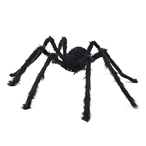 Easeen Halloween Spider Decorations, 50" Scary Giant Spider with 200" Triangle Web & 2×20gr Spider Webs, Large Hairy Spider Props for Halloween Creepy Decor Indoor, Outdoor, Party, Window, Wall, Yard