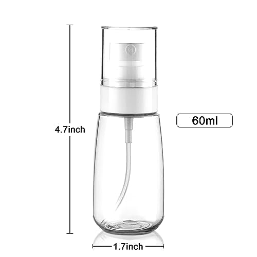 Fine Mist Travel Spray Bottle for Toiletries 2oz/60ml 2Pack Small Spray Bottle Travel Size Spray Bottles TSA Approved Leakproof Refillable Cosmetic Container for Hair Skincare Water Face Toner(2Clear)
