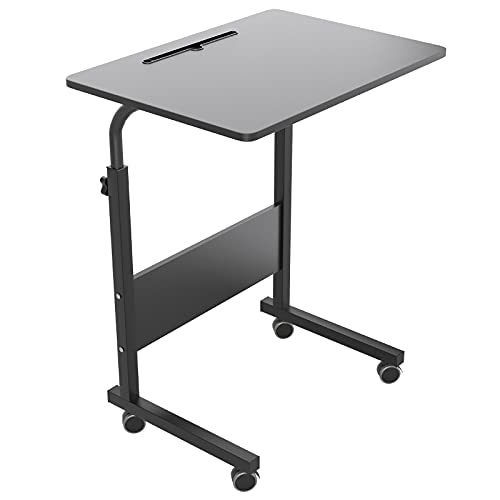 DlandHome Rolling Laptop Desk Stand Up Desk Adjustable Mobile Laptop Desk, 23.6 Inches Medium Size Side Table, Movable w/Tablet Slot & Wheels, Portable Stand for Bed Sofa Black