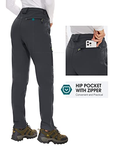 PULI Winter Pants for Women Fleece Lined Hiking Cold Weather Snow Waterproof Ski Snowboard Black 30