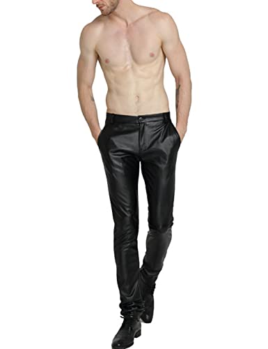 Yeokou Men's Skinny Straight Leg Tapered Pu Faux Leather Motorcycle Biker Pants (28, Black)
