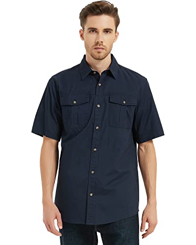 Pooluly Men's Casual Shirts Button-Down Work Shirt Short Sleeve Breathable Workwear Black
