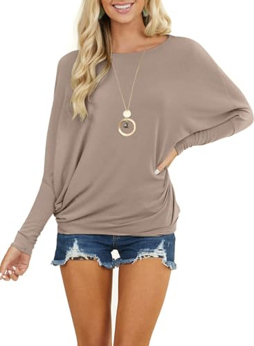MIHOLL Casual Tops for Women Batwing Sleeve Casual Loose Long Sleeve Tee Shirts (White Stripes, Medium)