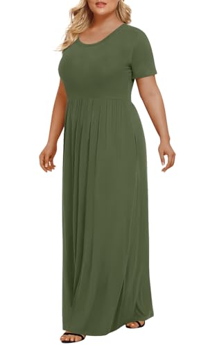 LONGYUAN Maxi Dress for Plus Size Women Casual Short Sleeve Summer Beach Sundress with Pockets Fl, XXL