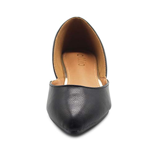 Ollio Women's Shoes Faux Leather Slip On Comfort Light Pointed Toe Ballet Flats F113 (6 B(M) US, Black)
