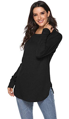 Newchoice Tunic Tops for Leggings for Tall Women Basic Tees Long Sleeve Tshirts (M,White)