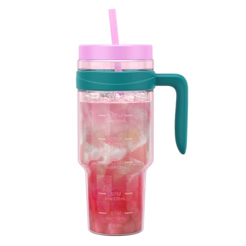 Tronco 50 oz Tritan Plastic Tumbler with Lid and Straw, BPA-Free Reusable Clear Water Bottle with Time Marker, 100% Leak Proof & Wide Mouth for Iced Coffee, Juice, Bubble Tea, Smoothies
