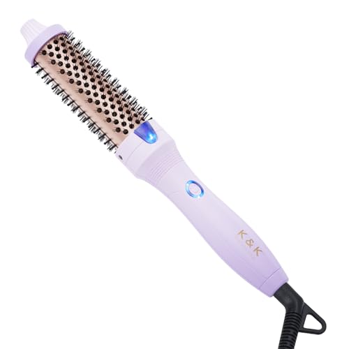 K&K 1.25 inch Thermal Brush Volumizing Brush Heated Curling Ceramic Tourmaline Ionic Curling Iron Quick Heating Makes Dual Voltage Travel-Friendly Straightening Round Design 30S Heating up