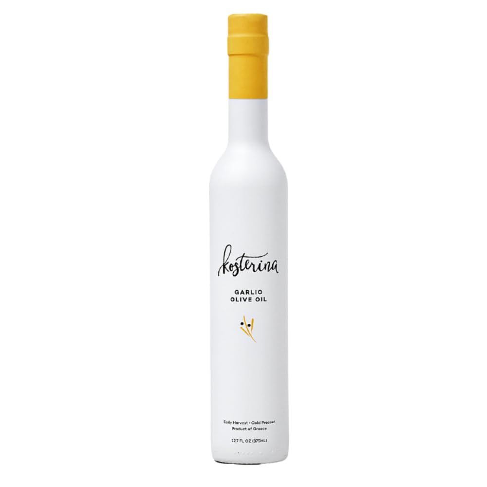 Kosterina - Garlic Olive Oil, Cold-Pressed EVOO, Made from 100% Pure Early Harvested Koroneiki Olives, Authentic Mediterranean Flavors, Incredible Superfood, Smooth & Fresh Taste (12.7 oz)