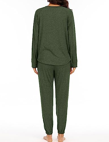 Cysincos Womens Sweatsuits 2 Piece Outfit Sweatpants Loungewear Jogger Pajama Set Long Sleeve Pullover Drawstring Pants Dark Green M