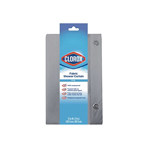 Clorox Treated Polyester Fabric Shower Curtain 70"x72" Light Grey with Weighted Magnetic Hem, Machine Washable