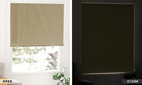 LazBlinds 100% Blackout Door Curtain, No Tools No Drill Cordless Blinds for Windows, Thermal Insulated UV Protection Privacy Window Curtains for French Door Front Door(26''W x 68''H, Beige, 1 Panel)