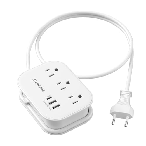 European Travel Plug Adapter,Travel Power Strip with 3 Outlets & 3 USB(3.4A), Type C US to EU Plug Adapter, International Plug Adapter with 3 FT Extension Cord for Germany Italy Spain France White.