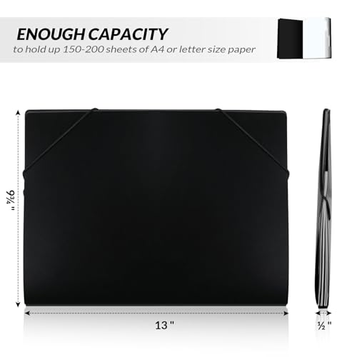 SKYDUE Accordion File Organizer, 5 Pocket Expanding File Folders with Pockets, Document Organizer, Portable Paper Organizer,School Office Supplies Black