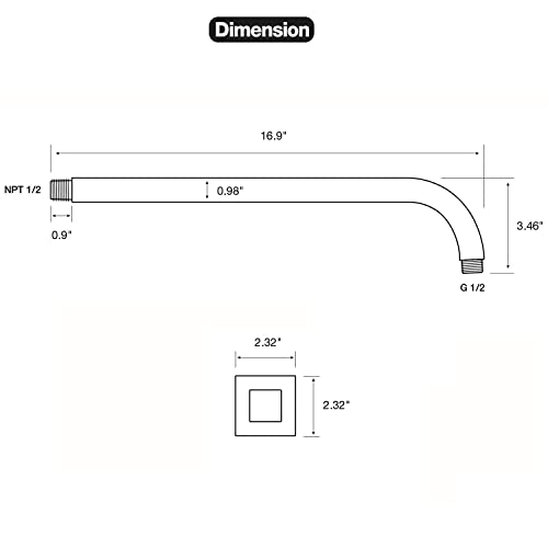 TRUSTMI Shower Arm with Flange 16 Inch Square Rainfall Shower Head Extension, Brushed Gold