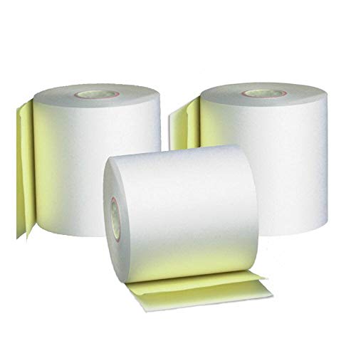TEK POS - 3" x 67' - White/Canary/Pink Carbonless Receipt Roll Paper - Three-Ply - 50 Rolls - USA Made