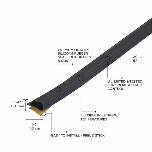 M-D Building Products 68668 Highly Durable Silicone Rubber Gasket Seal for Doors and Windows, Flexible in Extreme Temperatures, Ideal for Indoor and Outdoor Use, No Hardware Required (Black) (20 ft)