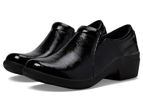 Clarks Women's Talene Pace Loafer, Black Crinkle Patent Synthetic, 8