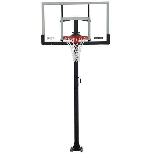 Lifetime Crank Adjust In Ground Tempered Glass Basketball Hoop, 54", Clear