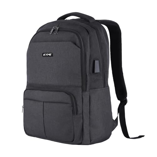 KYME Work Backpack,Large Backpack,17 Inch Travel Laptop Backpack,Water Resistant Collage Book Bags for Men,Black