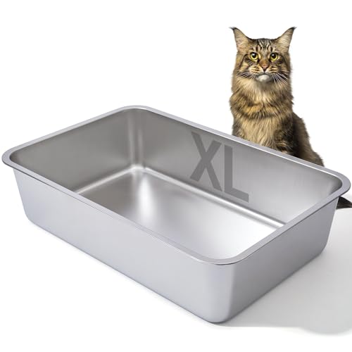 EGMEHOAD 6" Deep Stainless Steel Cat Litter Box XL Large Litter Box for Big Cats,Metal Litter Box High Sided,Easy Cleaning Metal Litter Pan Tray,Odor Proof,Non Stick,XL Stainless Steel Cat Litter Box