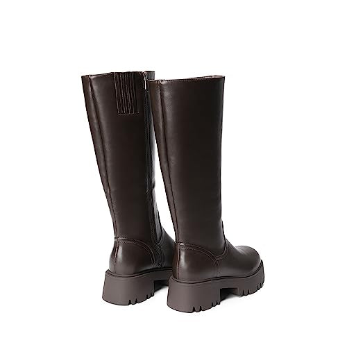DREAM PAIRS Knee High Boots Women, Comfortable Platform Round-Toe Side Zip Chunky Boots for Women, Sdkb2301w, Black, Size 6