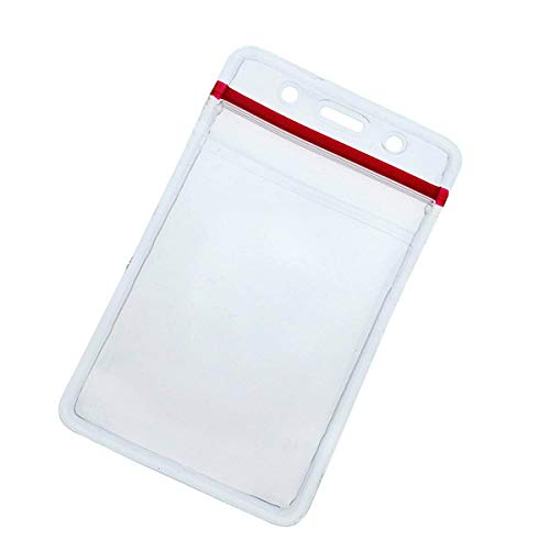 5 Pack - Heavy Duty Vertical Resealable Vinyl Badge Holders for Employee or Student ID - Clear Water Resistant with Red Seal Holds Multiple Cards - Secure Sleeves for Badges by Specialist ID