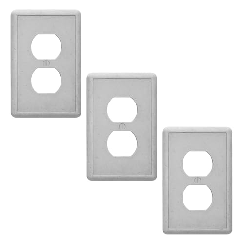 Questech Outlet Cover, Single Duplex Wall Plate 1-Gang Switch Plate Standard Size Electrical Outlet Receptacle Cover, Decorative Tumbled Texture, Gray, 3 Pack