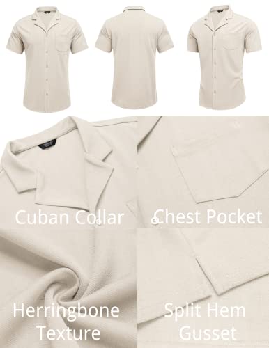 COOFANDY Men's Short Sleeve Button Down Shirt Wrinkle Free Untucked Dress Shirts Summer Beach Fitted Cuban Shirt Green