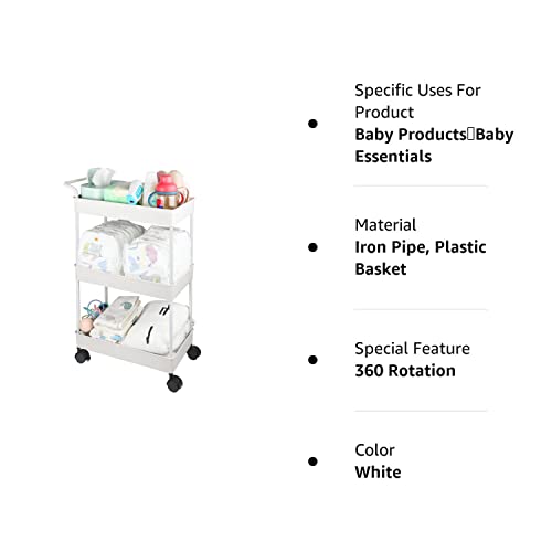 Volnamal Baby Diaper Caddy, Plastic Movable Cart for Newborn Nursery Essentials Diaper Storage Caddy Organizer for Changing Table & Crib, Easy to Assemble, Beige