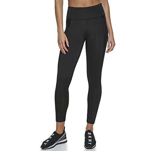 DKNY Women's Sport Tummy Control Workout Yoga Leggings, Black Ankle Logo, X-Small
