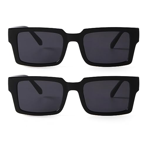 SDINM Rectangle Black Sunglasses for Women Men Trendy Square Sun Glasses Shades, Retro Women's Black Accessories