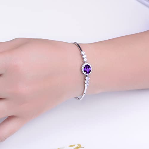JIANGXIN 16+4cm Princess Diana Royal Engagement Dark Purple Amethyst Diamond CZ 925 Sterling Silver Bracelet Platinum Plated Fine Women Jewelry